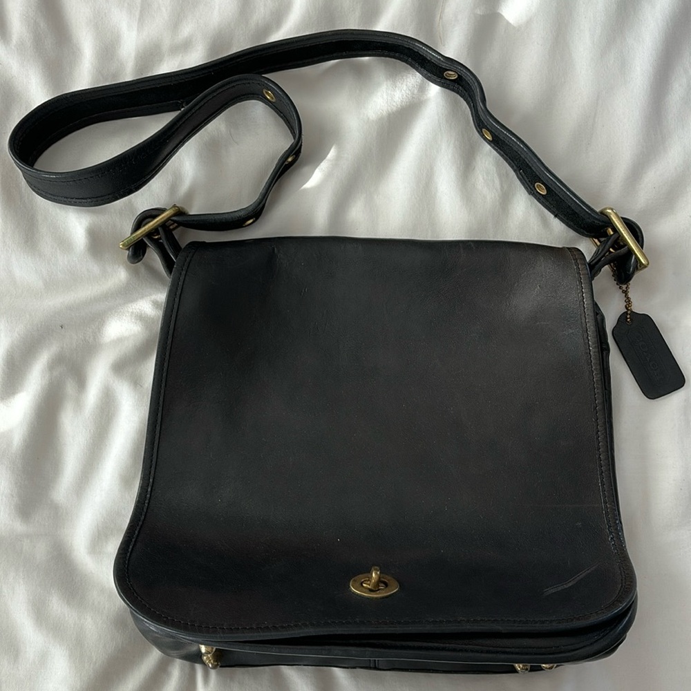 Vintage Coach Stewardess Bag Black Crossbody Messanger Bag - Picture 1 of 16